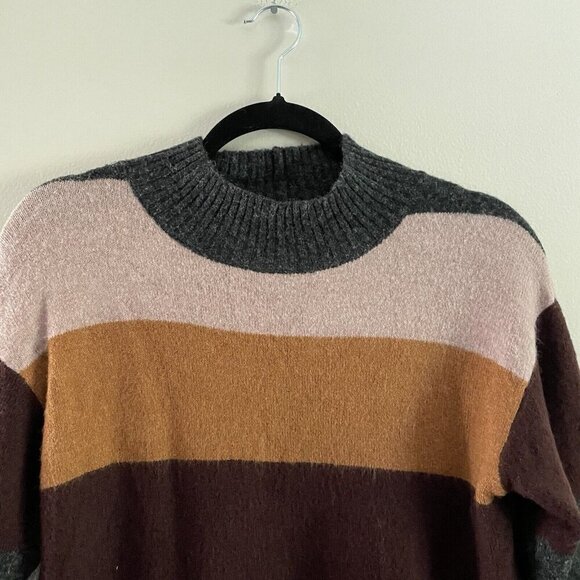 Express Women Sz M Multicolor Striped Mock Neck Long Sleeve Pullover Sweater - Picture 4 of 8